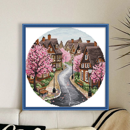 Spring Street - 11CT Stamped Cross Stitch 37*37CM(Joy Sunday)