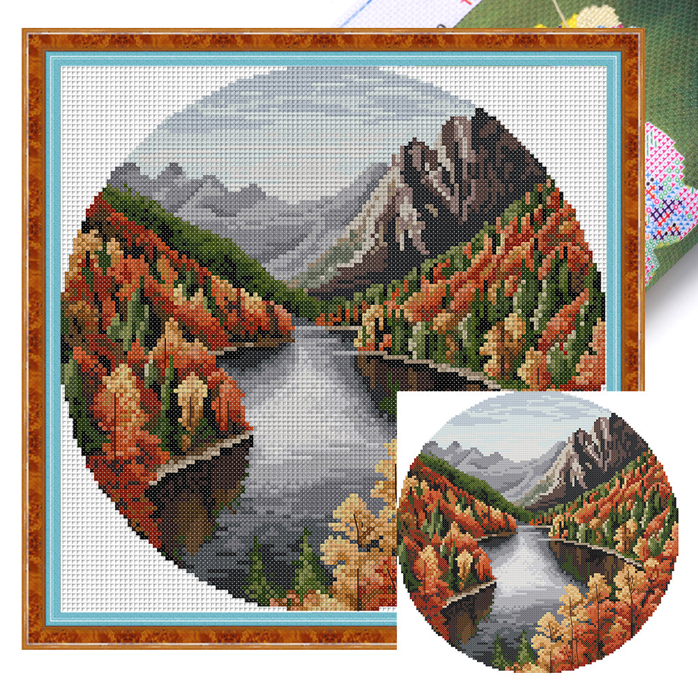 Autumn Lake - 11CT Stamped Cross Stitch 37*37CM(Joy Sunday)