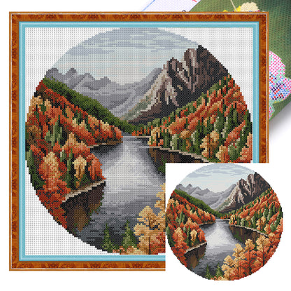 Autumn Lake - 11CT Stamped Cross Stitch 37*37CM(Joy Sunday)