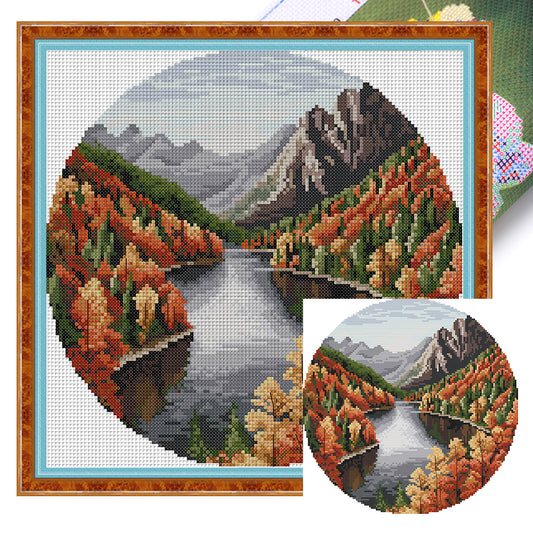 Autumn Lake - 11CT Stamped Cross Stitch 37*37CM(Joy Sunday)