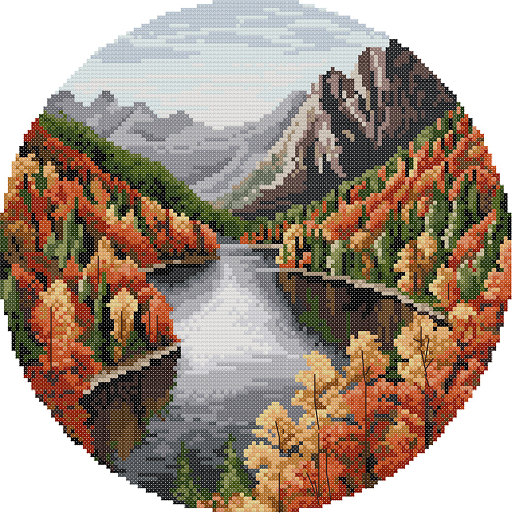 Autumn Lake - 11CT Stamped Cross Stitch 37*37CM(Joy Sunday)