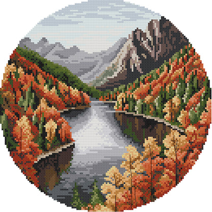 Autumn Lake - 11CT Stamped Cross Stitch 37*37CM(Joy Sunday)