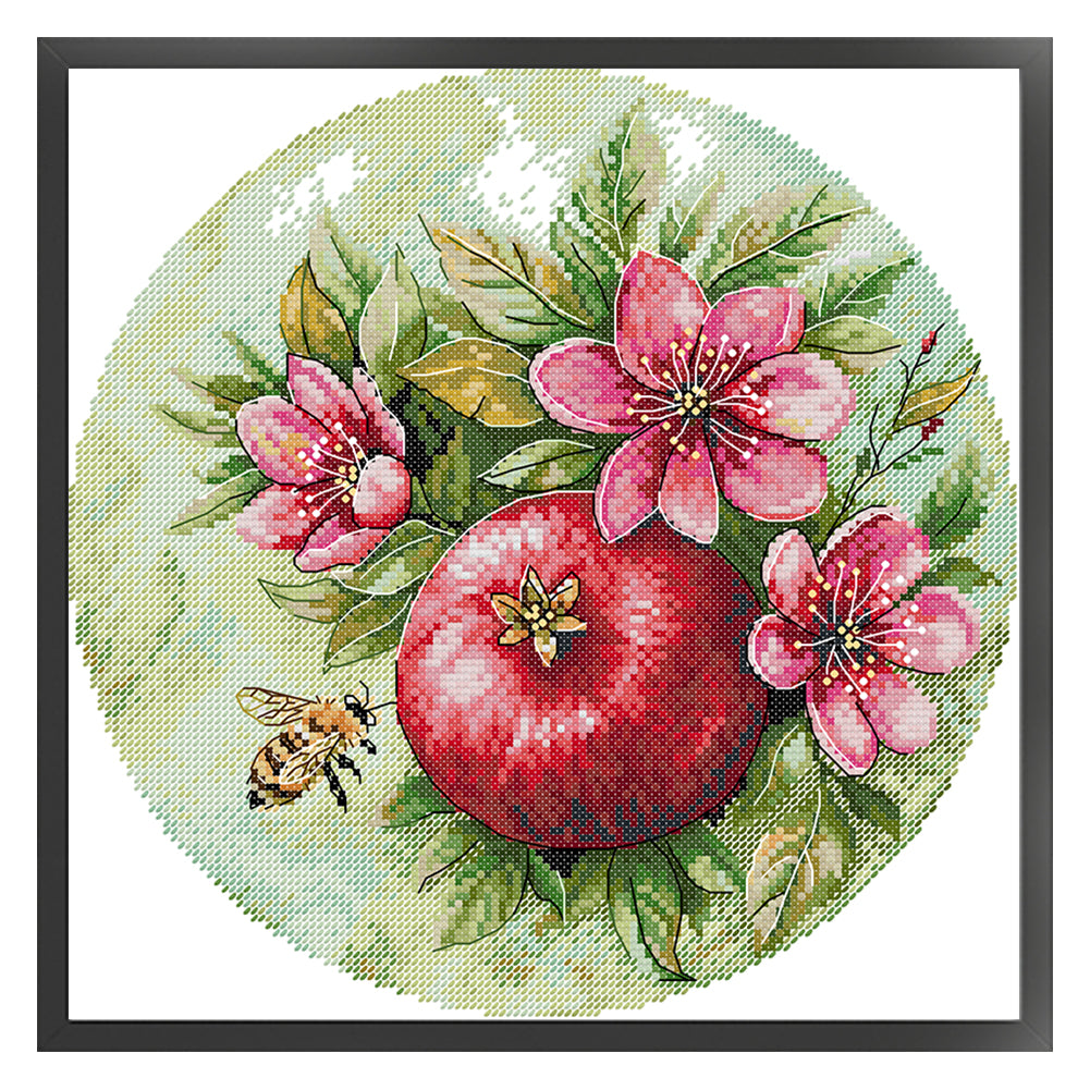 Pomegranate Blossoms And Bees - 11CT Stamped Cross Stitch 37*37CM(Joy Sunday)