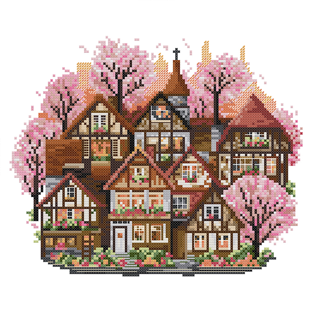 Spring Cottage - 11CT Stamped Cross Stitch 37*37CM(Joy Sunday)