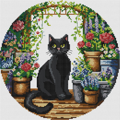Black Cat In The Garden - 11CT Stamped Cross Stitch 37*37CM(Joy Sunday)