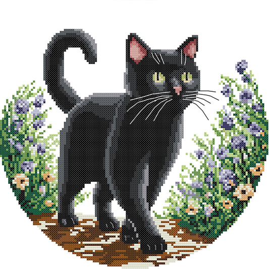 Black Cat In The Garden (Part 2) - 11CT Stamped Cross Stitch 37*37CM(Joy Sunday)