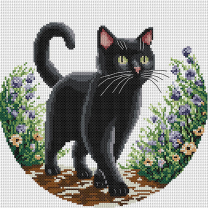 Black Cat In The Garden (Part 2) - 11CT Stamped Cross Stitch 37*37CM(Joy Sunday)