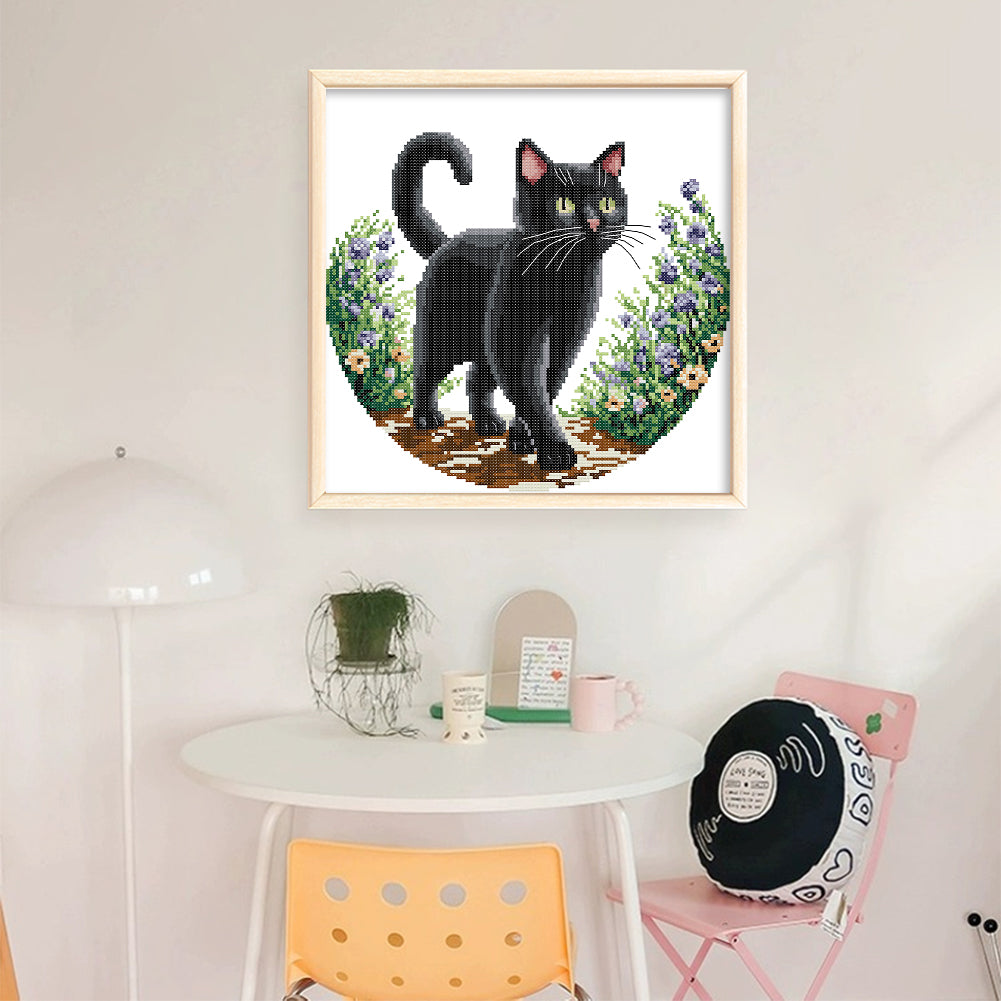 Black Cat In The Garden (Part 2) - 11CT Stamped Cross Stitch 37*37CM(Joy Sunday)