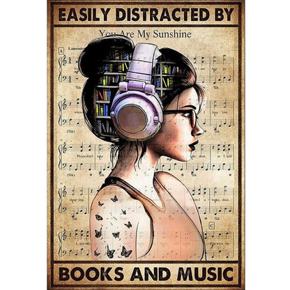 Girl With Headphones - 11CT Stamped Cross Stitch 40*60CM