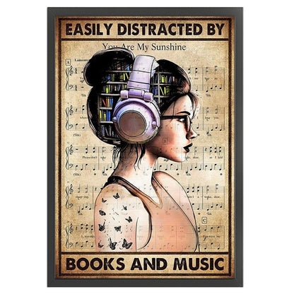 Girl With Headphones - 11CT Stamped Cross Stitch 40*60CM