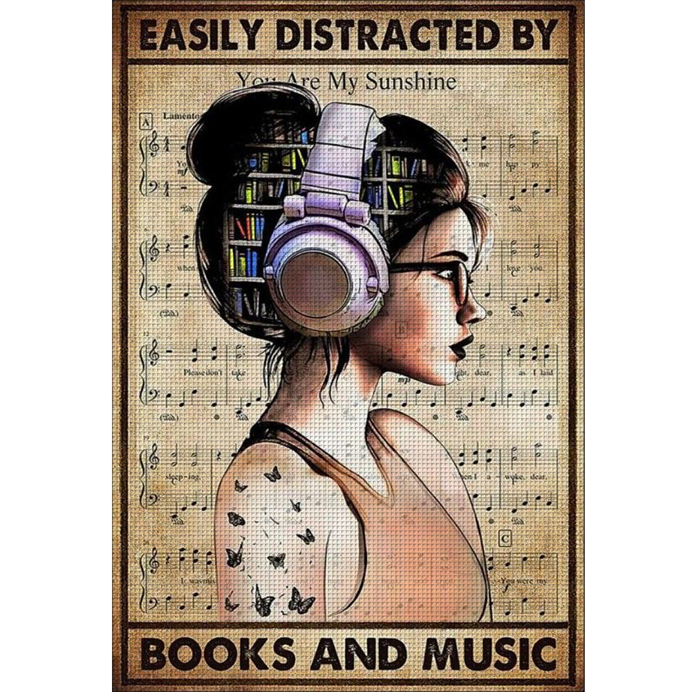 Girl With Headphones - 11CT Stamped Cross Stitch 40*60CM