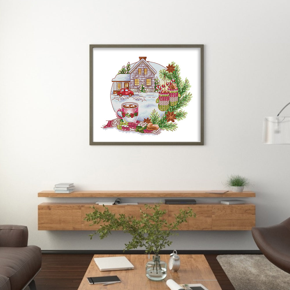 Warmth Christmas Mood - 14CT Stamped Cross Stitch 34*30CM(Joy Sunday)