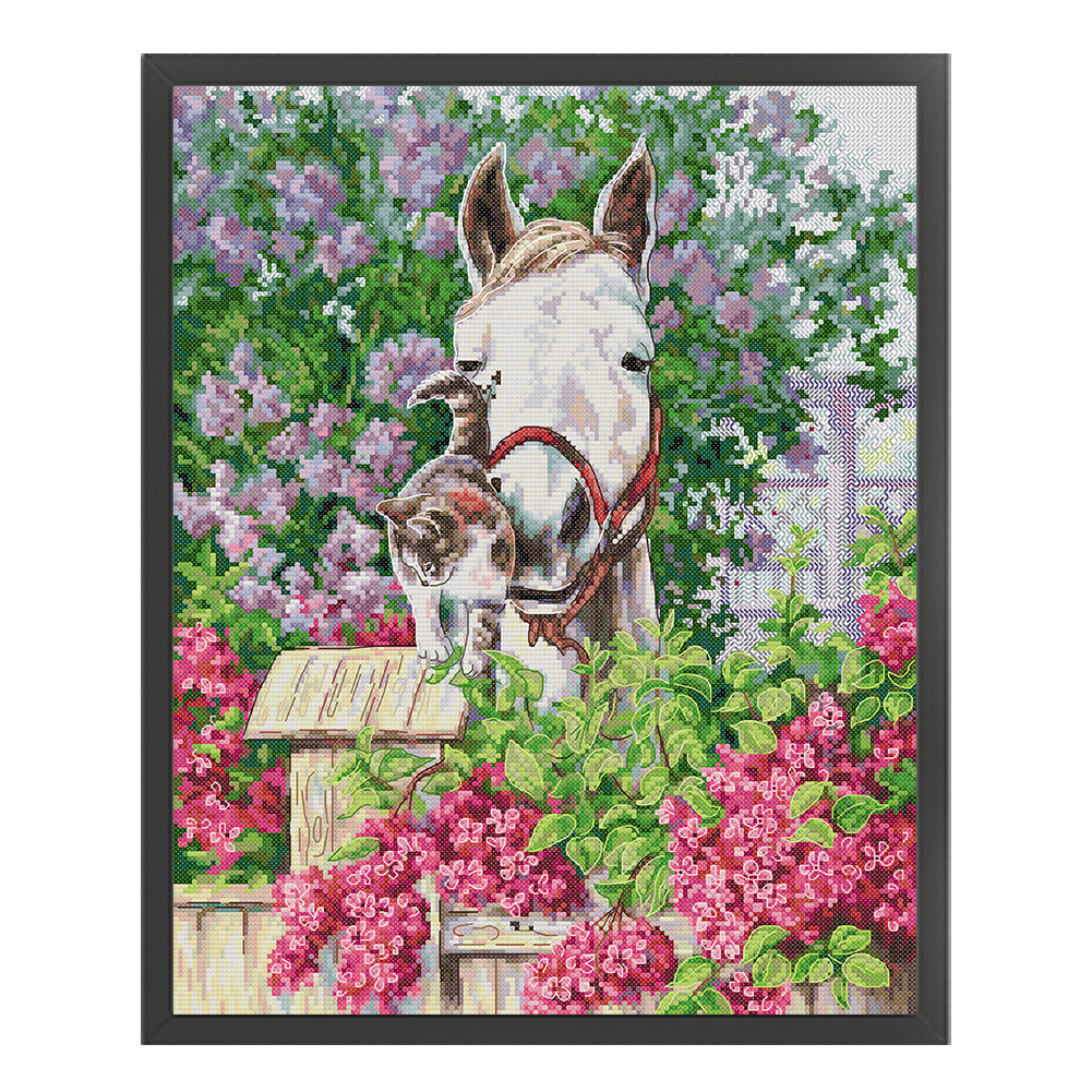 Pony And Cat - 14CT Stamped Cross Stitch 36*44CM(Joy Sunday)