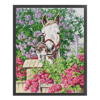 Pony And Cat - 14CT Stamped Cross Stitch 36*44CM(Joy Sunday)