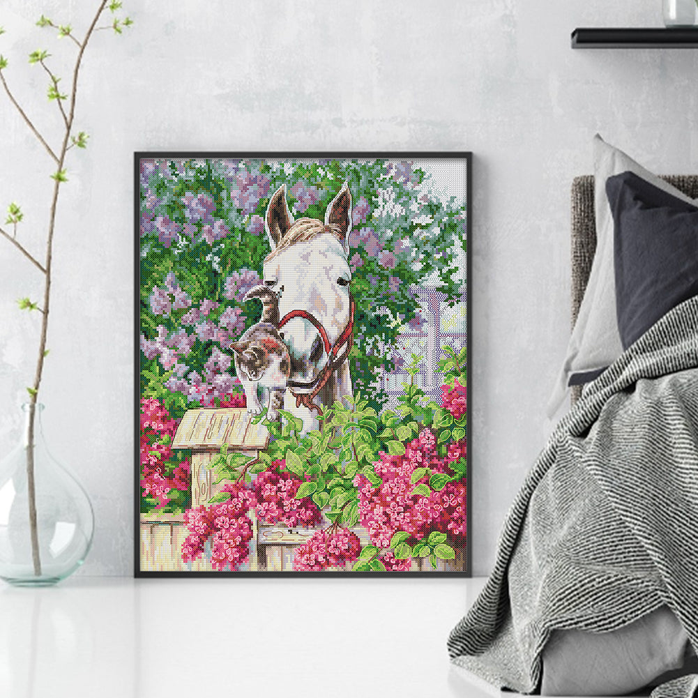 Pony And Cat - 14CT Stamped Cross Stitch 36*44CM(Joy Sunday)