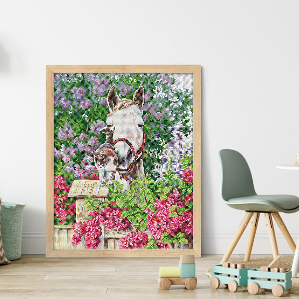 Pony And Cat - 14CT Stamped Cross Stitch 36*44CM(Joy Sunday)