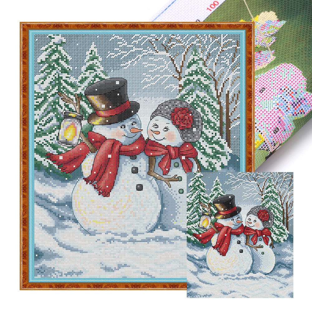 Christmas Snowman - 14CT Stamped Cross Stitch 31*36CM(Joy Sunday)