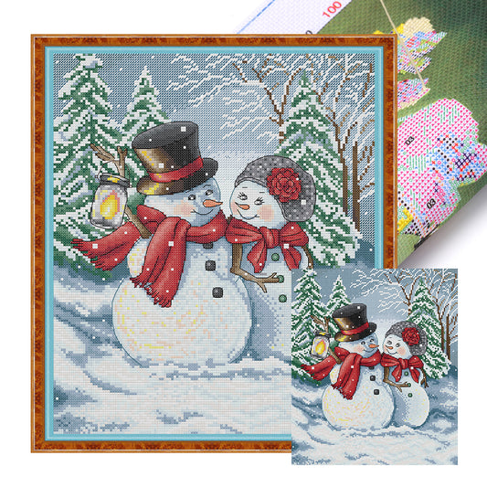 Christmas Snowman - 14CT Stamped Cross Stitch 31*36CM(Joy Sunday)