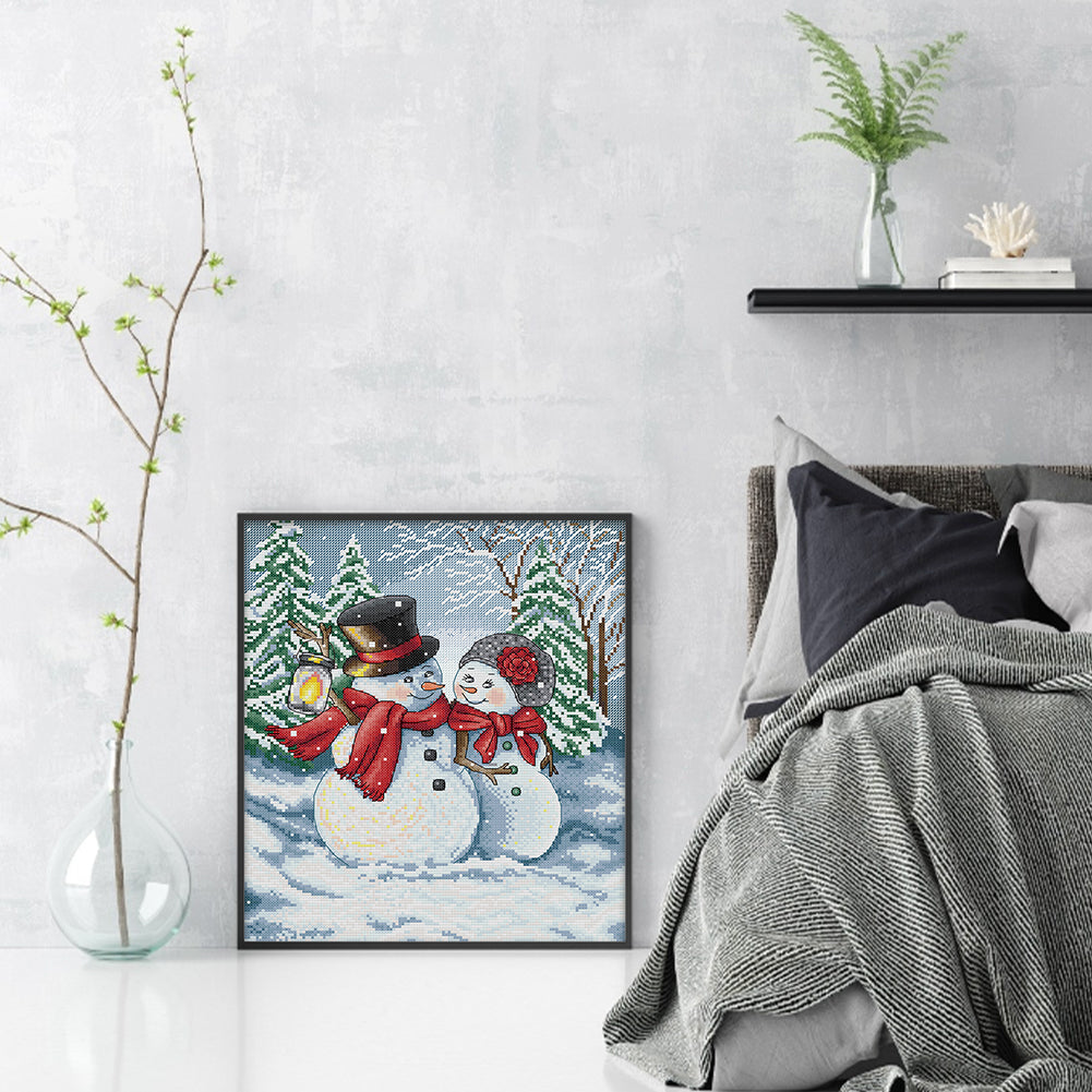 Christmas Snowman - 14CT Stamped Cross Stitch 31*36CM(Joy Sunday)