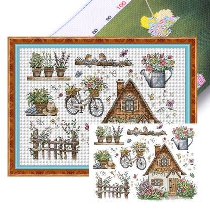 Spring Cottage - 14CT Stamped Cross Stitch 62*44CM(Joy Sunday)