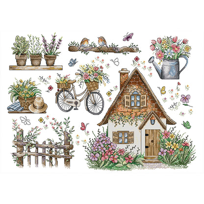 Spring Cottage - 14CT Stamped Cross Stitch 62*44CM(Joy Sunday)