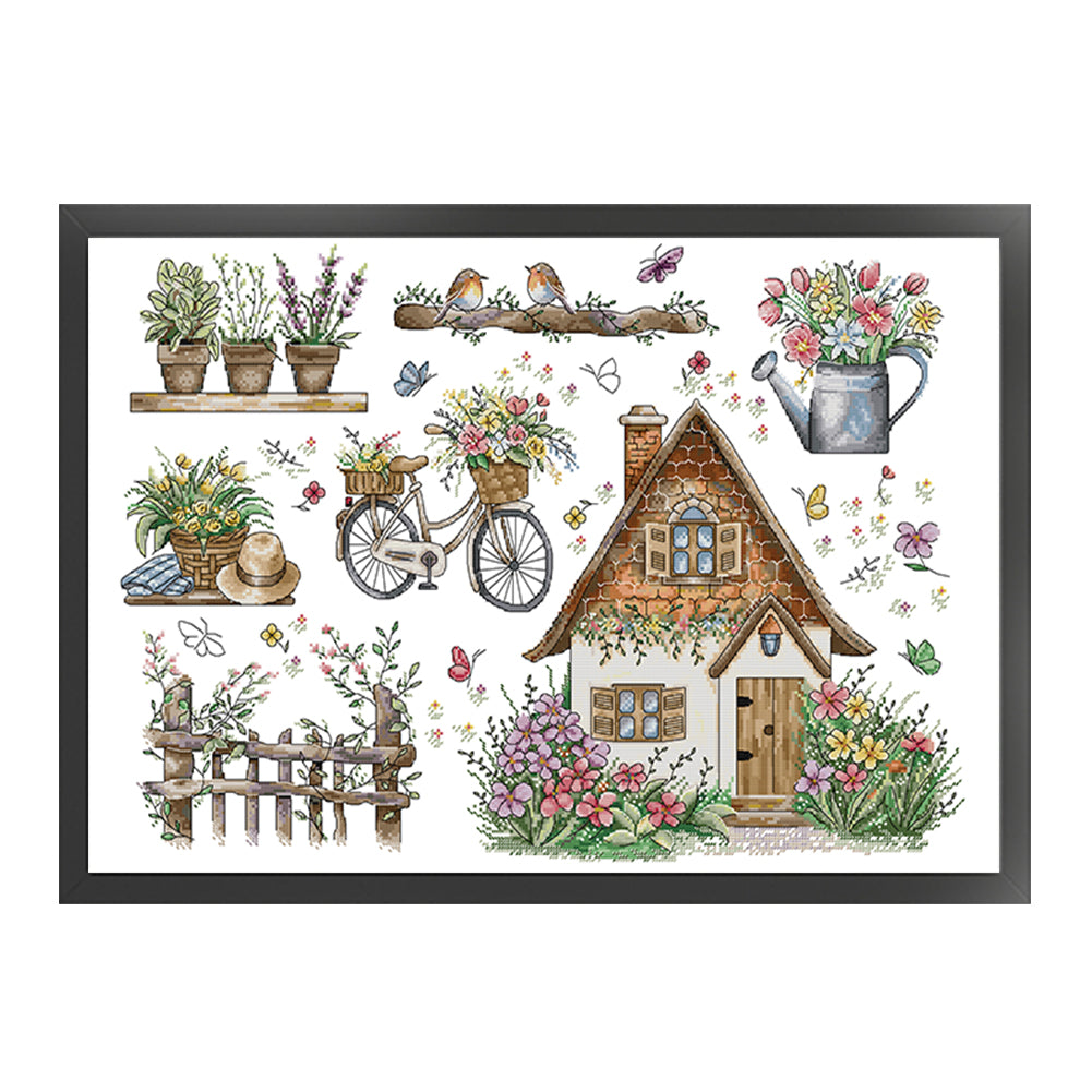 Spring Cottage - 14CT Stamped Cross Stitch 62*44CM(Joy Sunday)