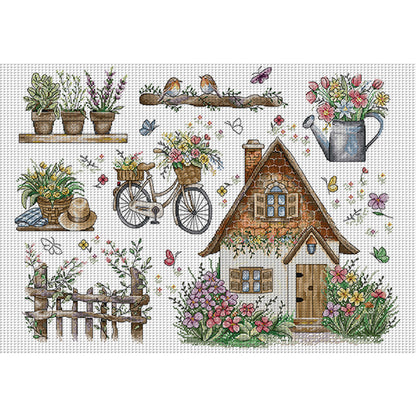 Spring Cottage - 14CT Stamped Cross Stitch 62*44CM(Joy Sunday)