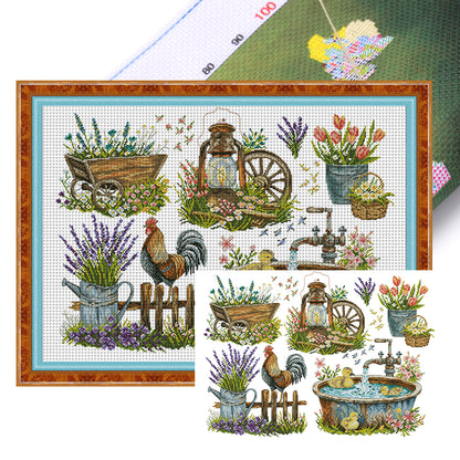 Garden Accessories - 14CT Stamped Cross Stitch 62*47CM(Joy Sunday)