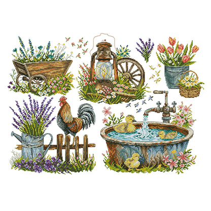 Garden Accessories - 14CT Stamped Cross Stitch 62*47CM(Joy Sunday)