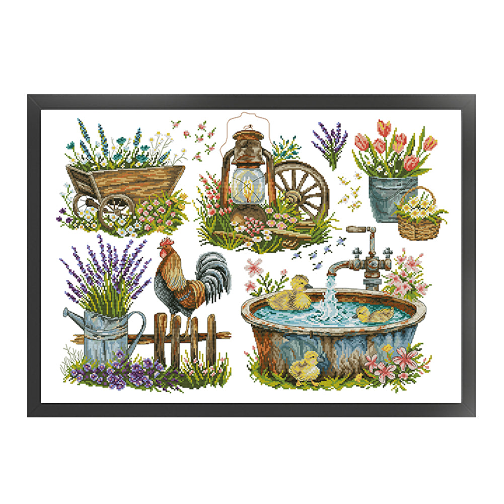 Garden Accessories - 14CT Stamped Cross Stitch 62*47CM(Joy Sunday)