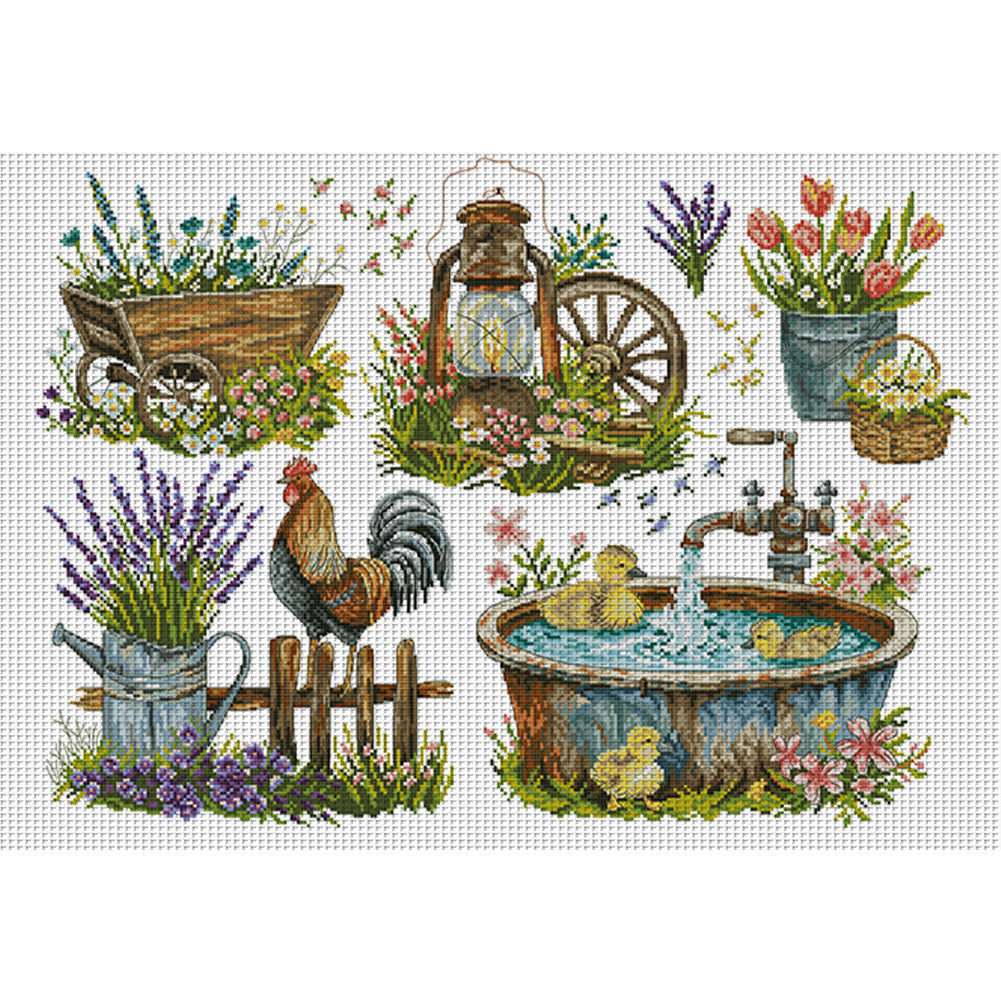Garden Accessories - 14CT Stamped Cross Stitch 62*47CM(Joy Sunday)