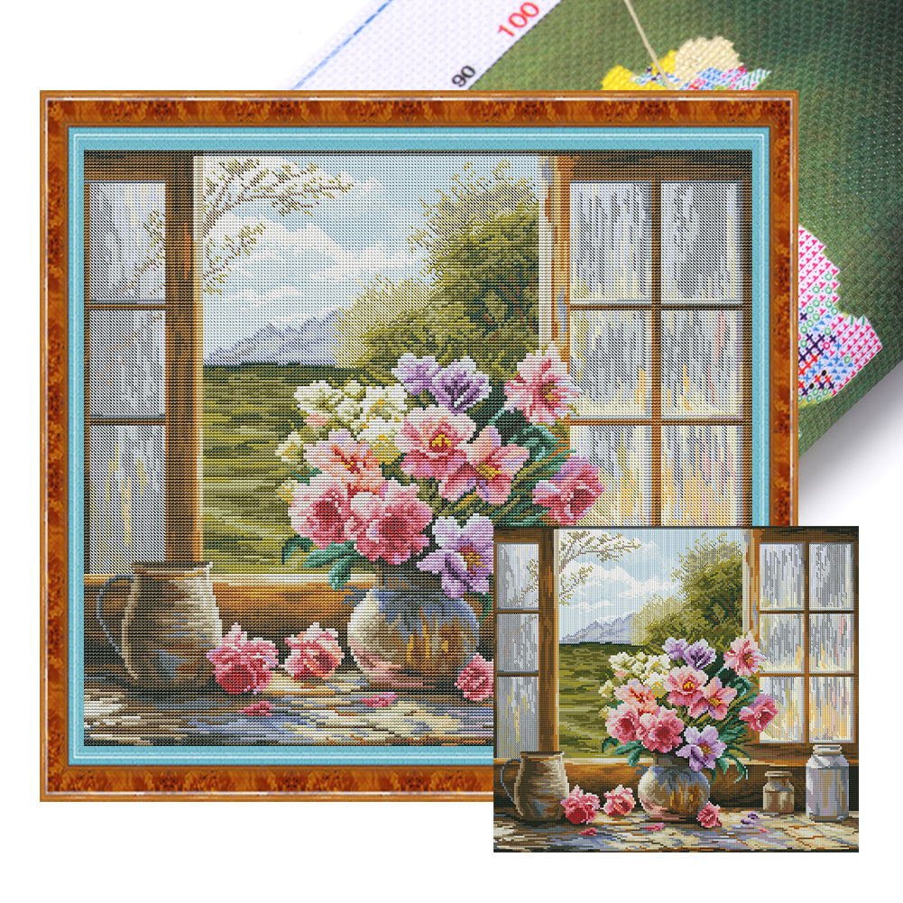 Window Vase - 14CT Stamped Cross Stitch 47*44CM(Joy Sunday)