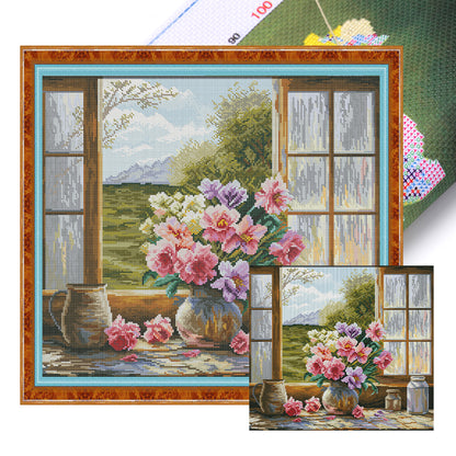 Window Vase - 14CT Stamped Cross Stitch 47*44CM(Joy Sunday)