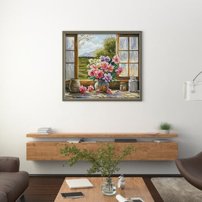 Window Vase - 14CT Stamped Cross Stitch 47*44CM(Joy Sunday)