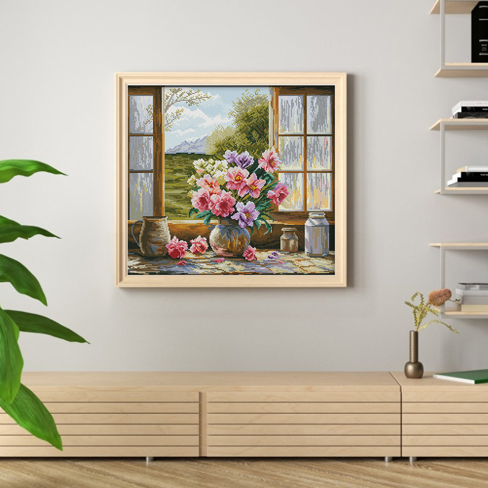 Window Vase - 14CT Stamped Cross Stitch 47*44CM(Joy Sunday)