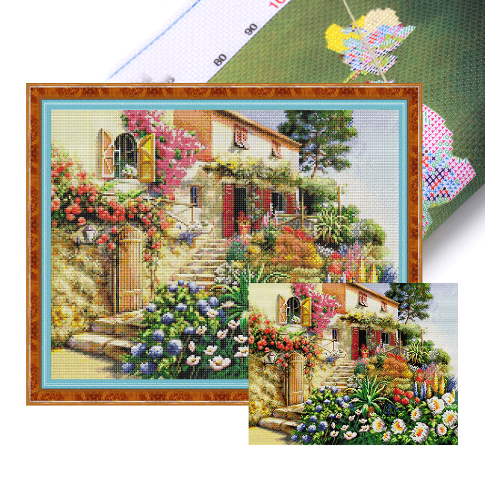 Flower Villa - 14CT Stamped Cross Stitch 50*40CM(Joy Sunday)
