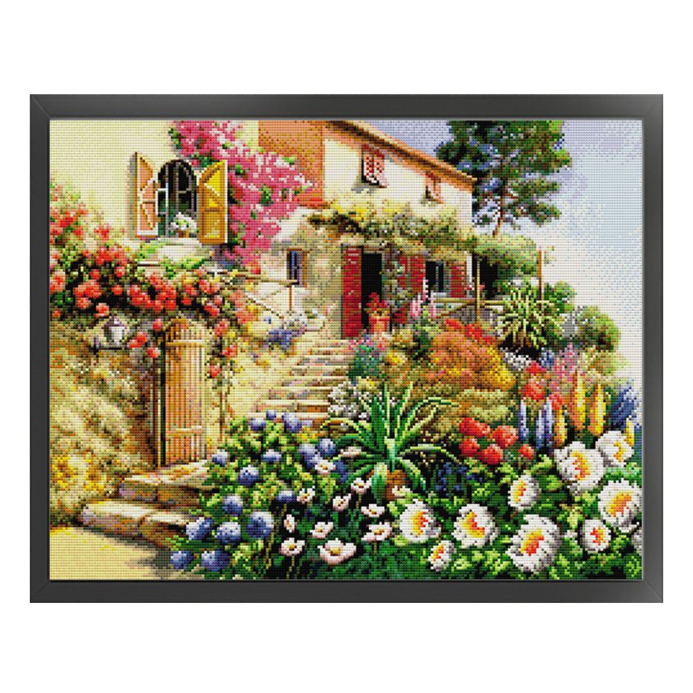 Flower Villa - 14CT Stamped Cross Stitch 50*40CM(Joy Sunday)