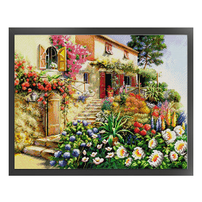 Flower Villa - 14CT Stamped Cross Stitch 50*40CM(Joy Sunday)