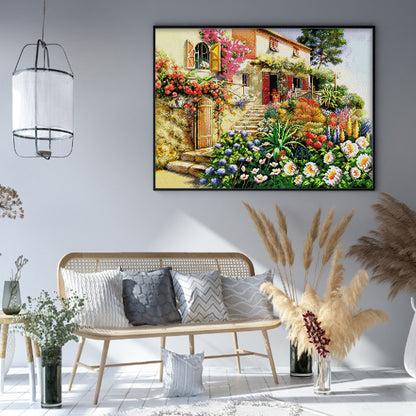 Flower Villa - 14CT Stamped Cross Stitch 50*40CM(Joy Sunday)