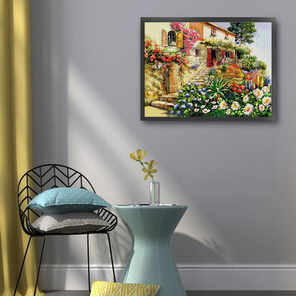 Flower Villa - 14CT Stamped Cross Stitch 50*40CM(Joy Sunday)