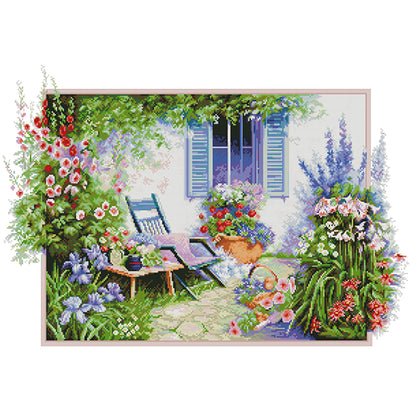 Flower-Filled Courtyard - 14CT Stamped Cross Stitch 63*45CM(Joy Sunday)