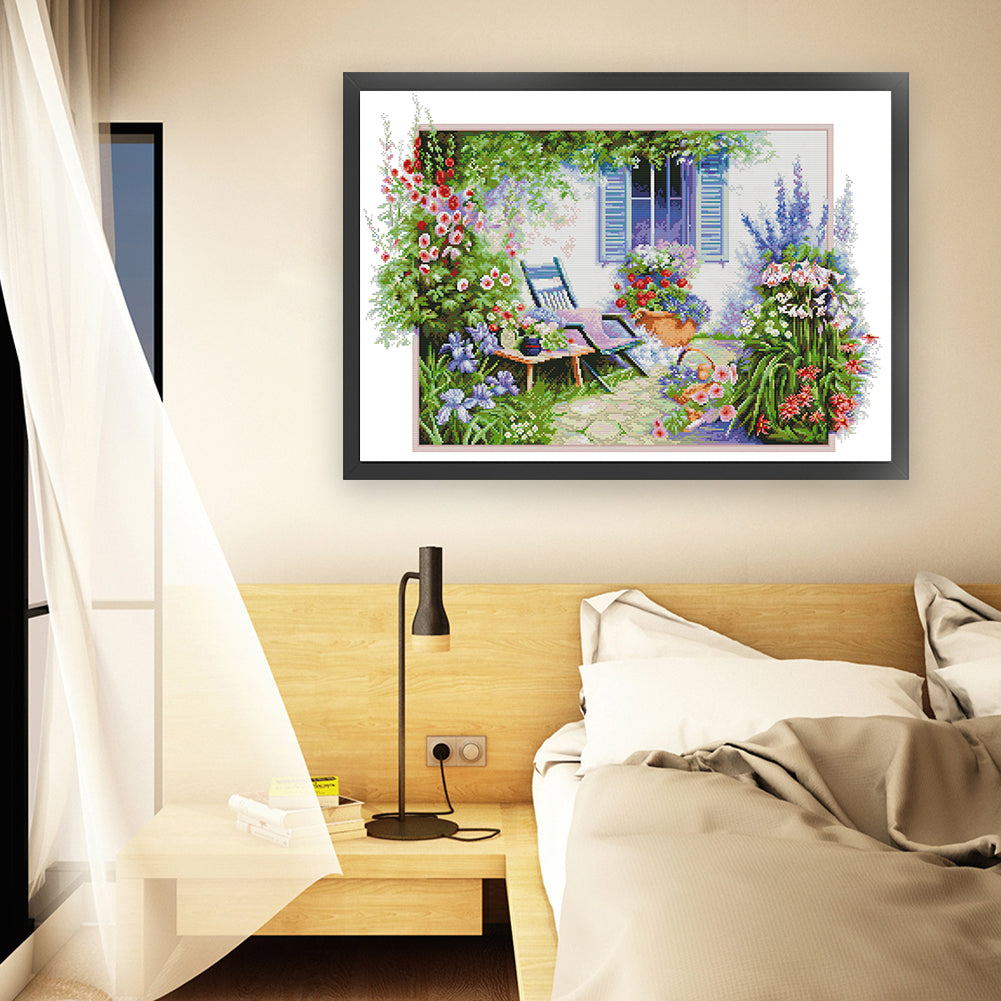 Flower-Filled Courtyard - 14CT Stamped Cross Stitch 63*45CM(Joy Sunday)