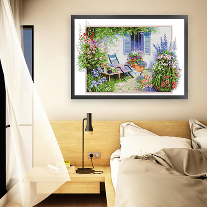 Flower-Filled Courtyard - 14CT Stamped Cross Stitch 63*45CM(Joy Sunday)
