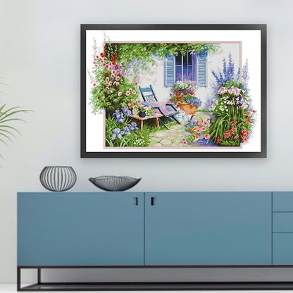 Flower-Filled Courtyard - 14CT Stamped Cross Stitch 63*45CM(Joy Sunday)