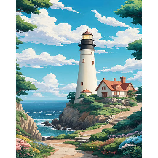 Lighthouse By The Sea - Full Round Drill Diamond Painting 40*50CM