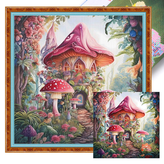 Mushroom House - 16CT Stamped Cross Stitch 40*40CM