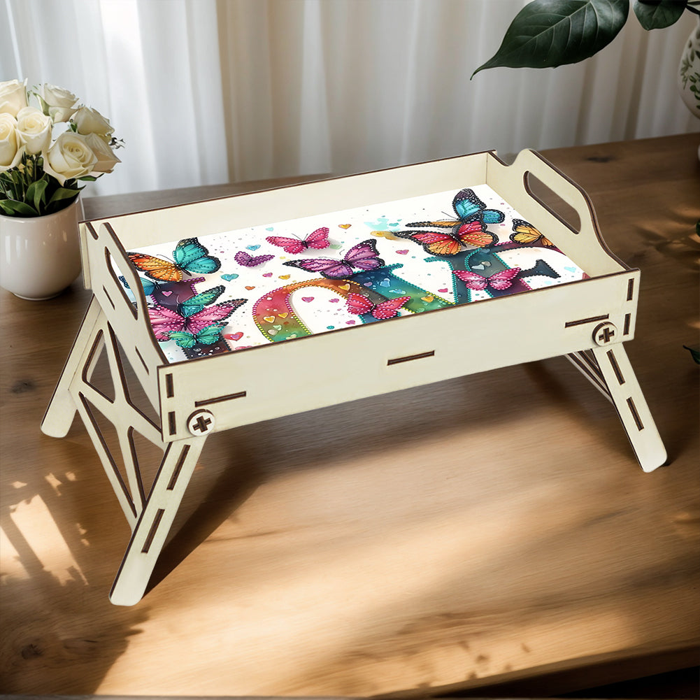 5D DIY LOVE Diamond Painting Wooden Serving Tray with Handle for Coffee Table