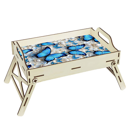 5D DIY Butterfly Diamond Painting Wooden Serving Tray with Handle for Home Decor