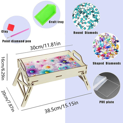 5D DIY Flower Diamond Painting Wooden Serving Tray with Handle for Home Decor