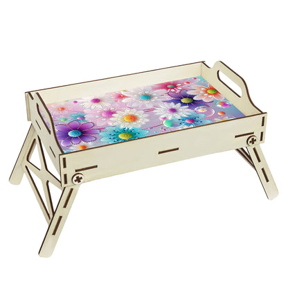 5D DIY Flower Diamond Painting Wooden Serving Tray with Handle for Home Decor